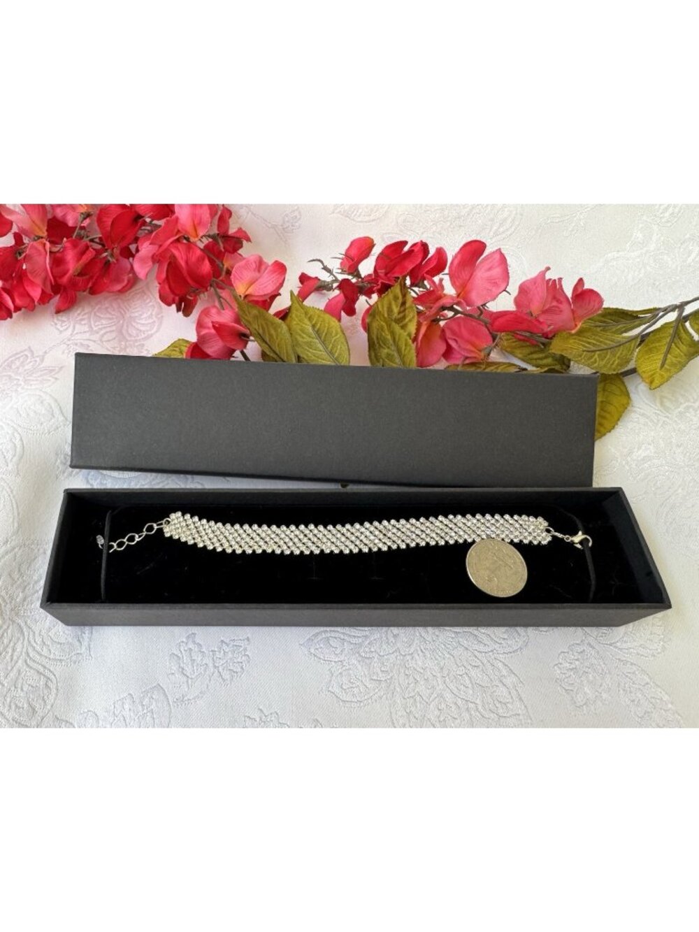 8.5" Silvertone CZ Rhinestone Stackable Women's Bracelet NEW BOX